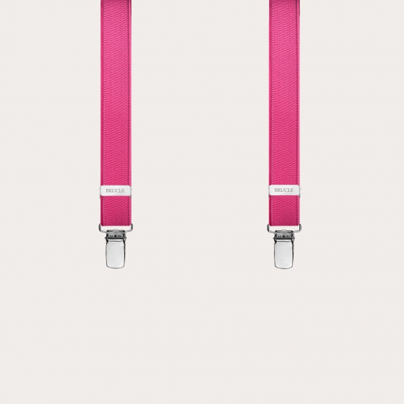 Brucle skinny X-shape elastic suspenders with clips, satin fuchsia