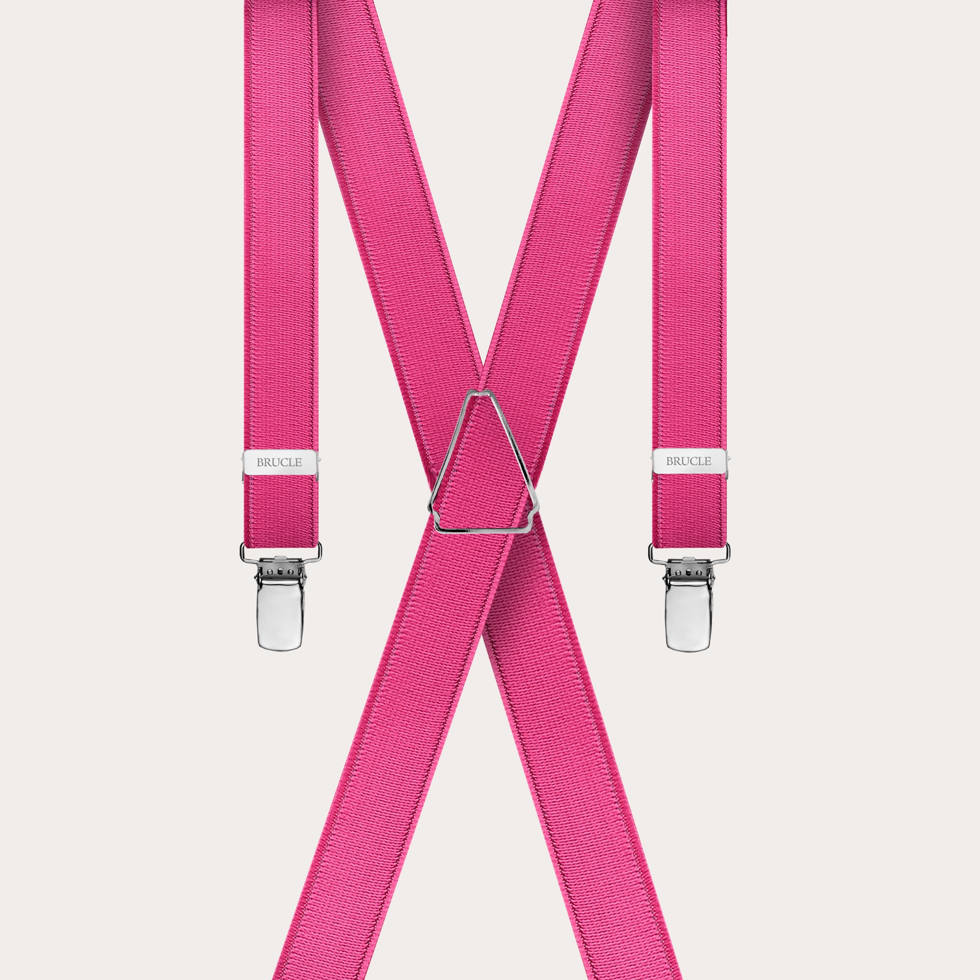 Formal skinny Xshape elastic suspenders with clips, satin fuchsia BRUCLE