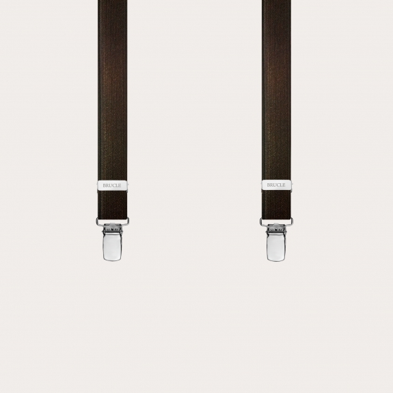 Clip-on slim Braces Elastic X Suspenders brown