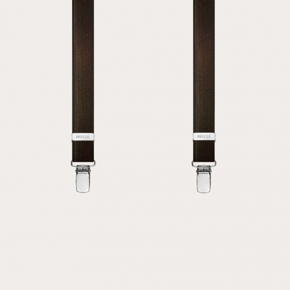 Clip-on slim Braces Elastic X Suspenders brown