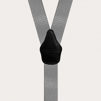 Elastic formal suspenders in striped satin, grey