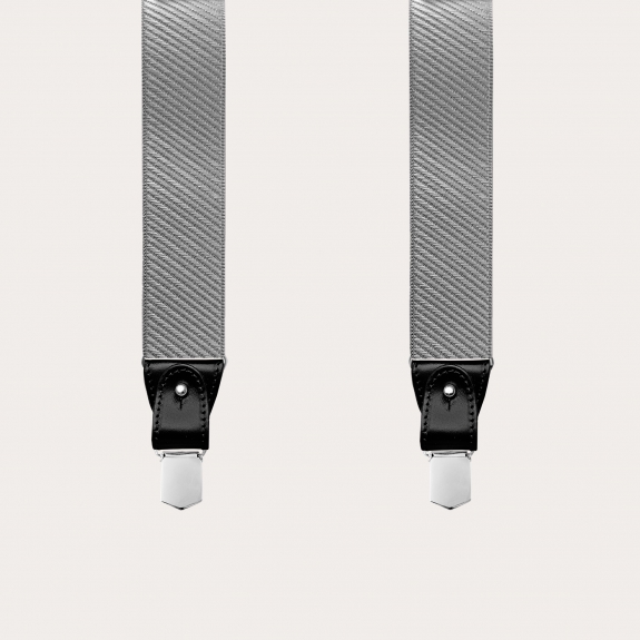 Y-shape elastic suspenders, striped grey