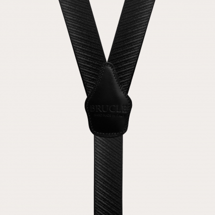 Elastic formal suspenders in striped satin, black