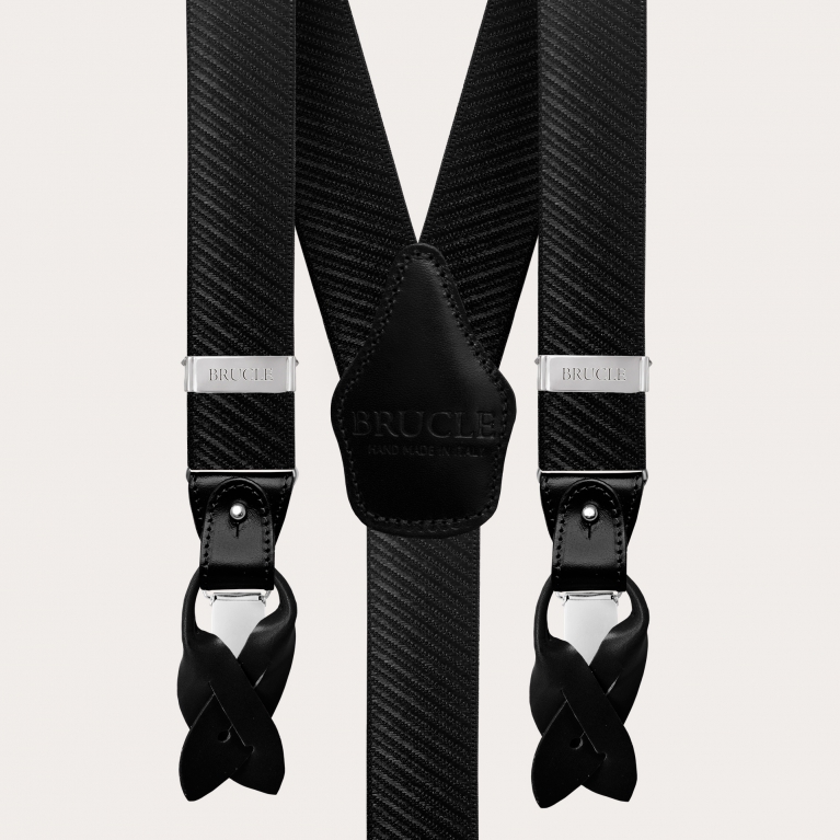 Bretelle da cerimonia elastiche in raso a righe, nero