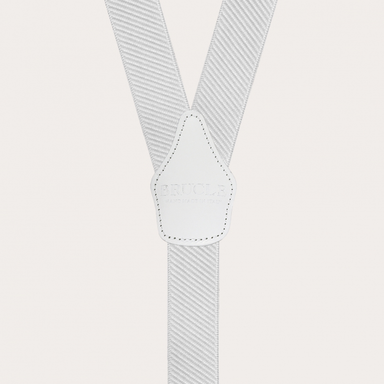 Elastic formal suspenders in striped satin, white