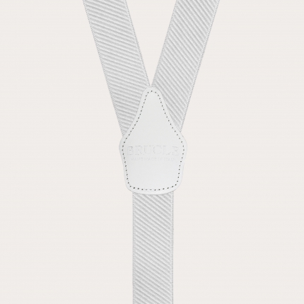 Elastic formal suspenders in striped satin, white