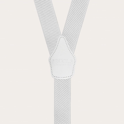 Elastische formelle Hosenträger aus gestreiftem Satin, weiß