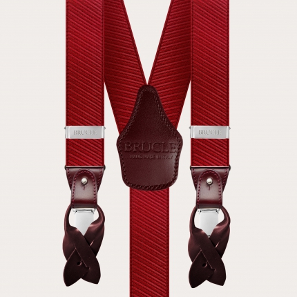 Elastic formal suspenders in striped satin, burgundy