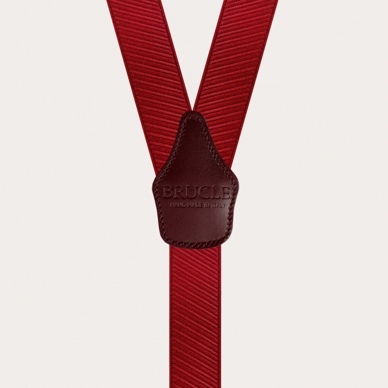 Elastic formal suspenders in striped satin, burgundy