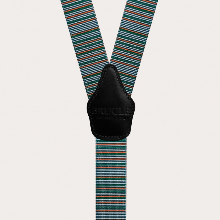 Satin-Hosenträger mit grünen und orangefarbenen Querstreifen