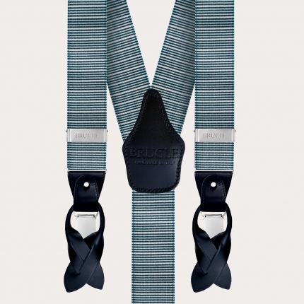 Bretelles élastiques en forme de Y, rayures horizontales en bleu et blanc