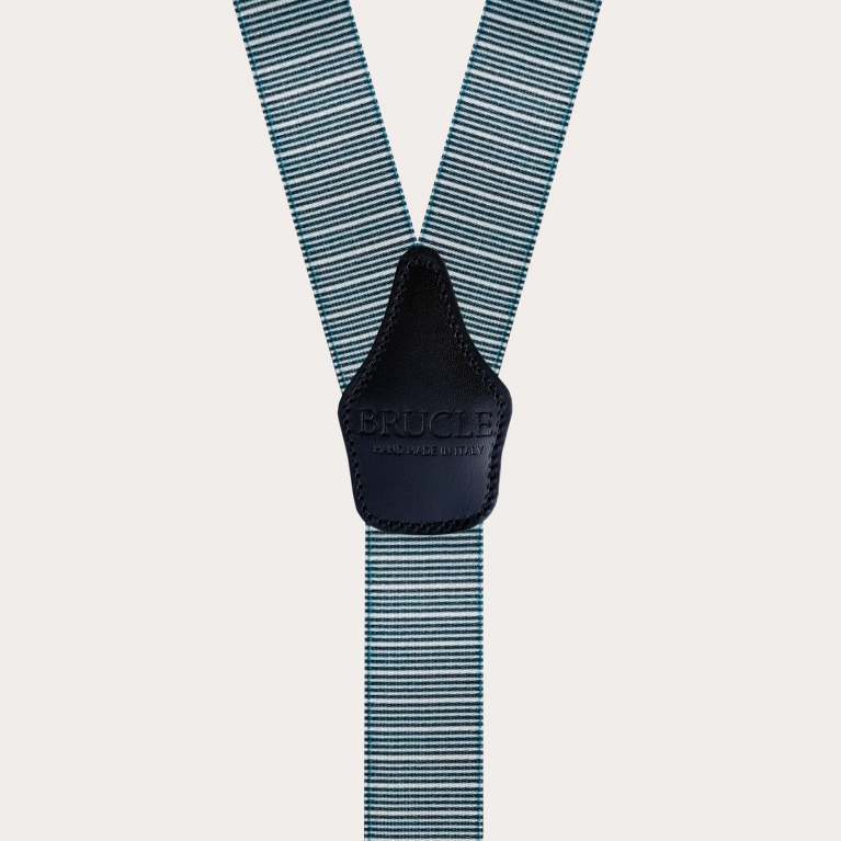 Y-shape elastic suspenders, horizontal stripes in blue and white