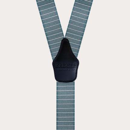 Elastische Hosenträger in Y-Form, horizontale Streifen in Blau und Weiß