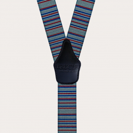Y-shape elastic suspenders, horizontal stripes in red and blue