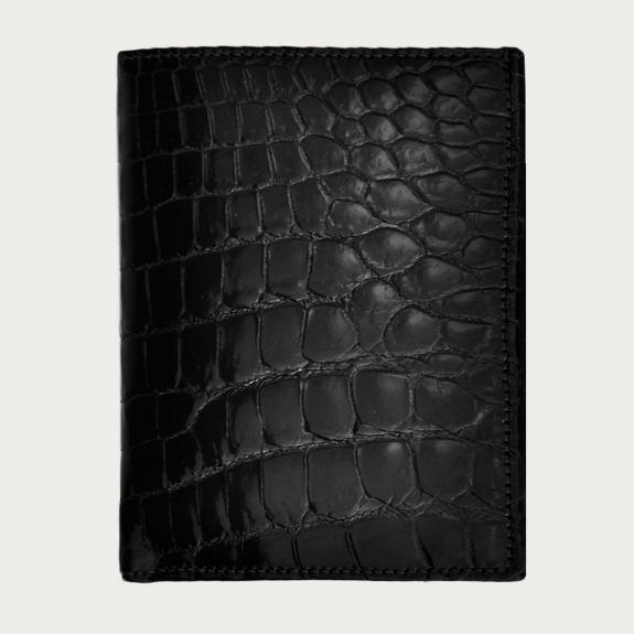 Schwarz krokodilleder brieftasche, senkrecht