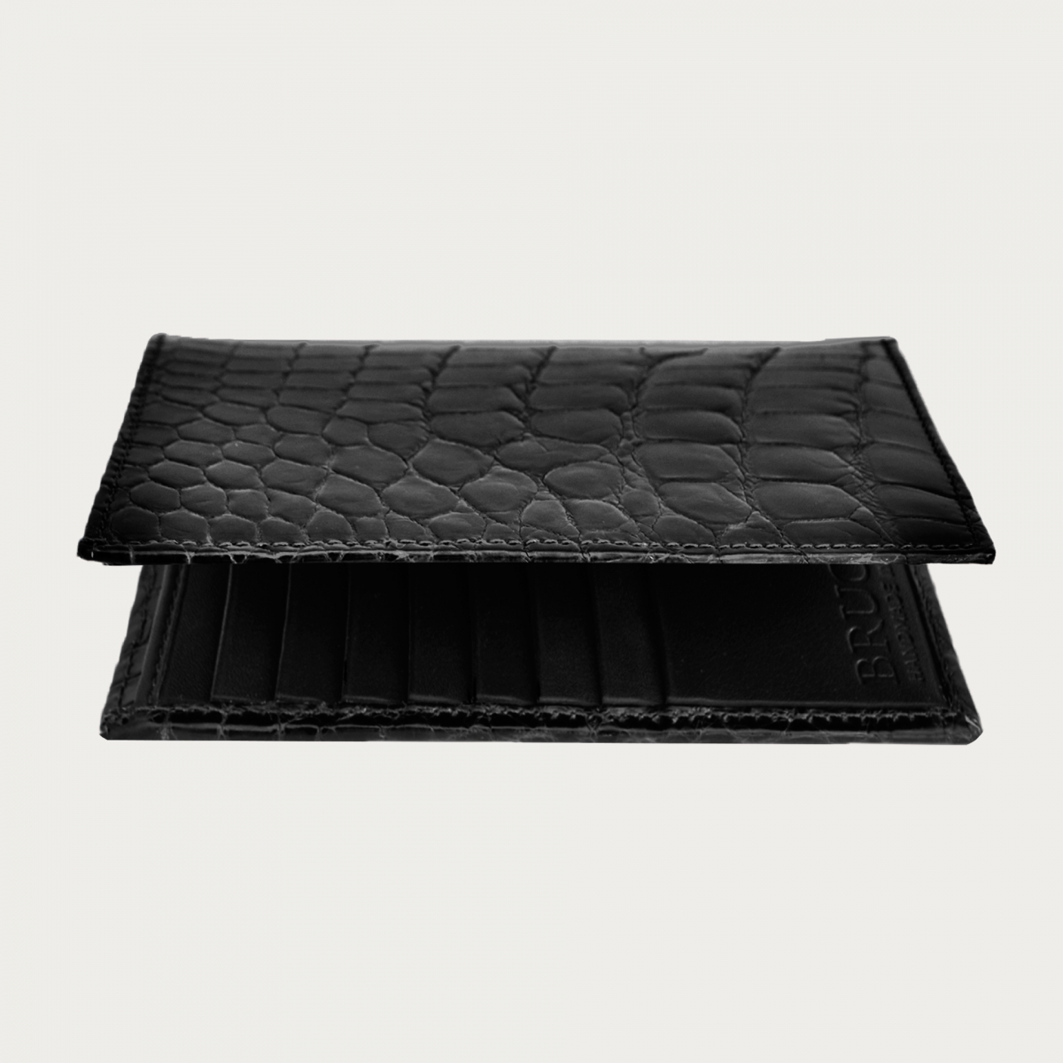 Schwarz krokodilleder brieftasche, senkrecht