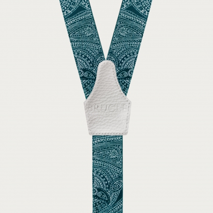 Formal Y-shape suspenders with braid runners, petroleum green and white