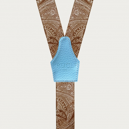 Formal Y-shape suspenders with braid runners, brown and light blue
