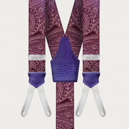 Y-shape suspenders with braid runners, purple paisley