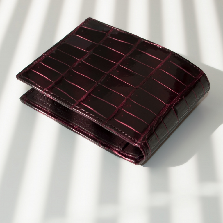 Monedero en cocodrilo real, burdeos