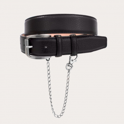 Cintura in pelle stampa alce, nera con fibbia con catena