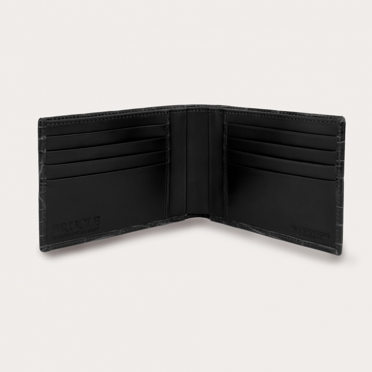 Genuine crocodile bifold wallet, black