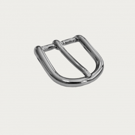 Round nickel free buckle for 25 mm belts, lucid silver
