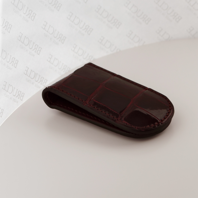 Magnetic crocodile money clip, glossy burgundy red