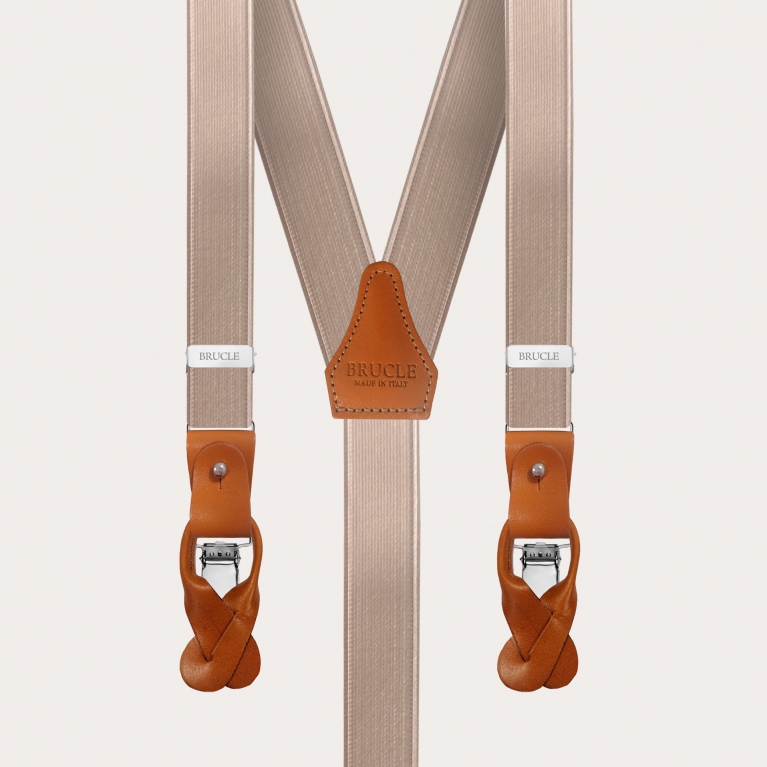 Formal thin Y-shape elastic suspenders, beige