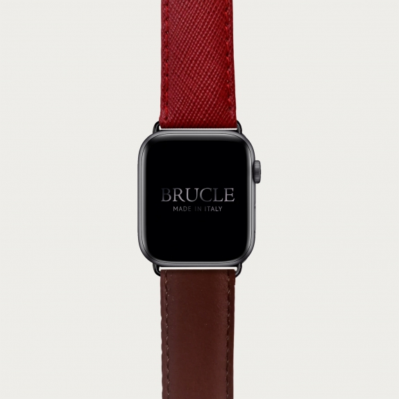 BRUCLE Bracelet en cuir pour montre, Apple Watch et Samsung smartwatch, imprimé rouge et marron