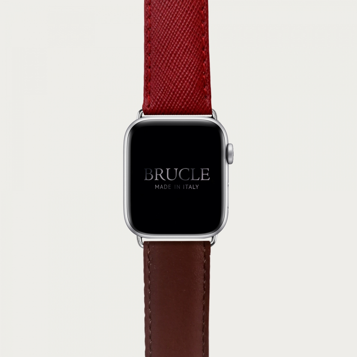 BRUCLE Armband kompatibel mit Apple Watch / Samsung Smartwatch, rote Saffiano print und bruin