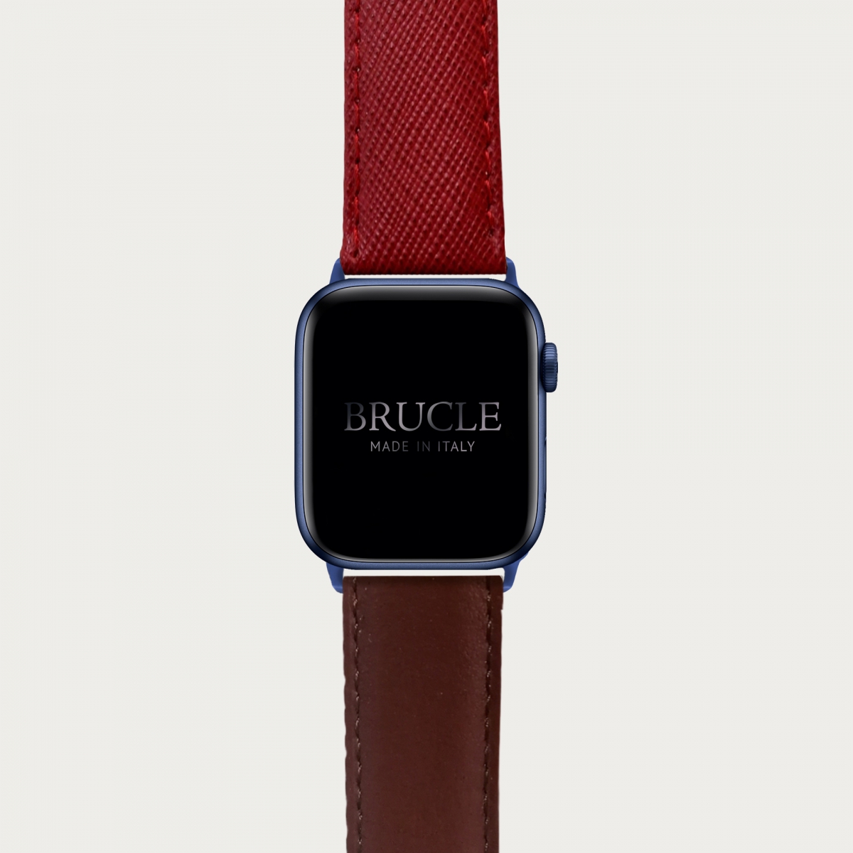 BRUCLE Armband kompatibel mit Apple Watch / Samsung Smartwatch, rote Saffiano print und bruin