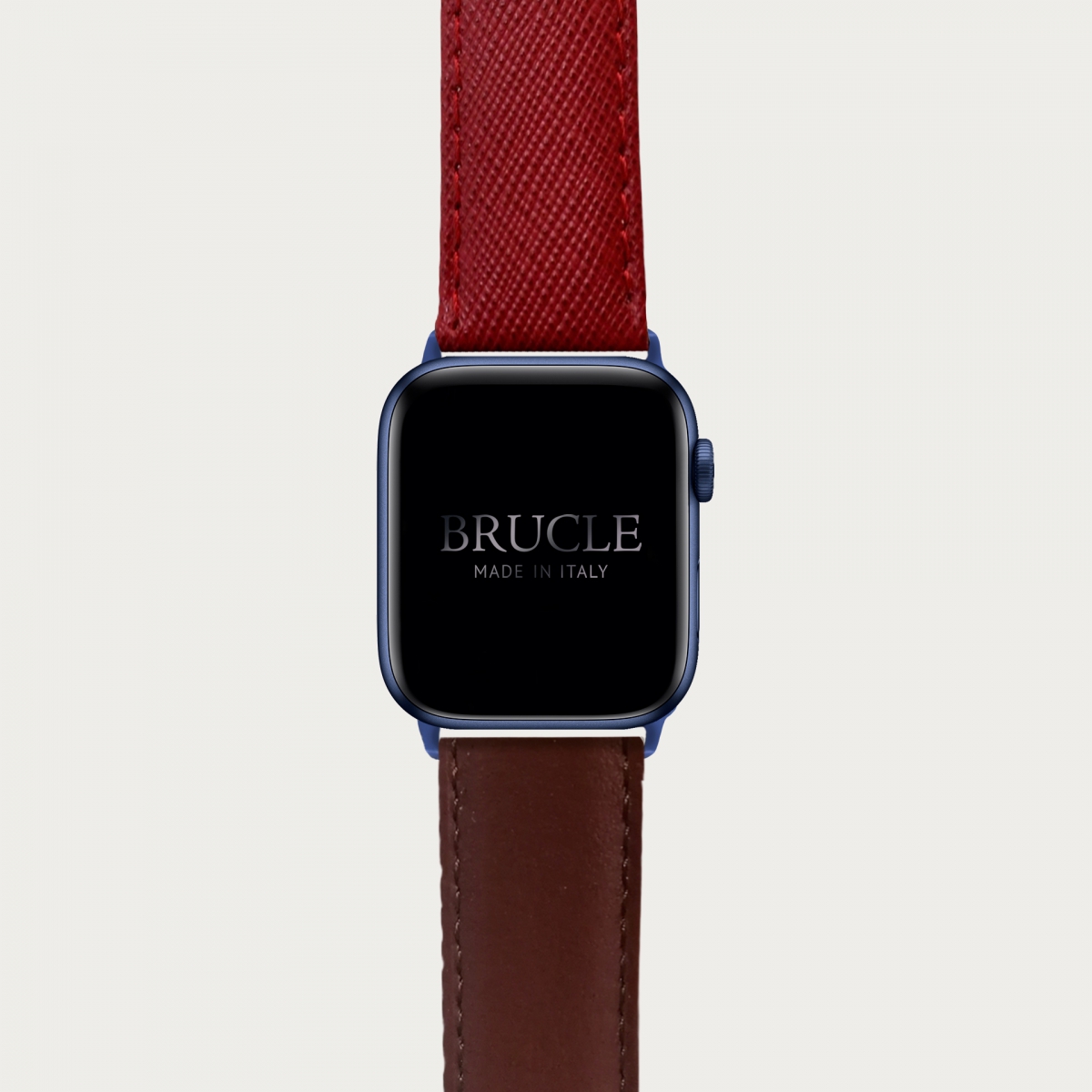 BRUCLE Bracelet en cuir pour montre, Apple Watch et Samsung smartwatch, imprimé rouge et marron