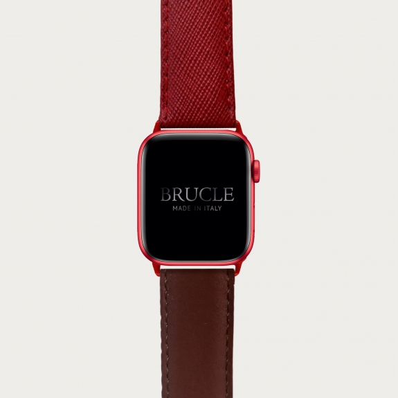 BRUCLE Bracelet en cuir pour montre, Apple Watch et Samsung smartwatch, imprimé rouge et marron