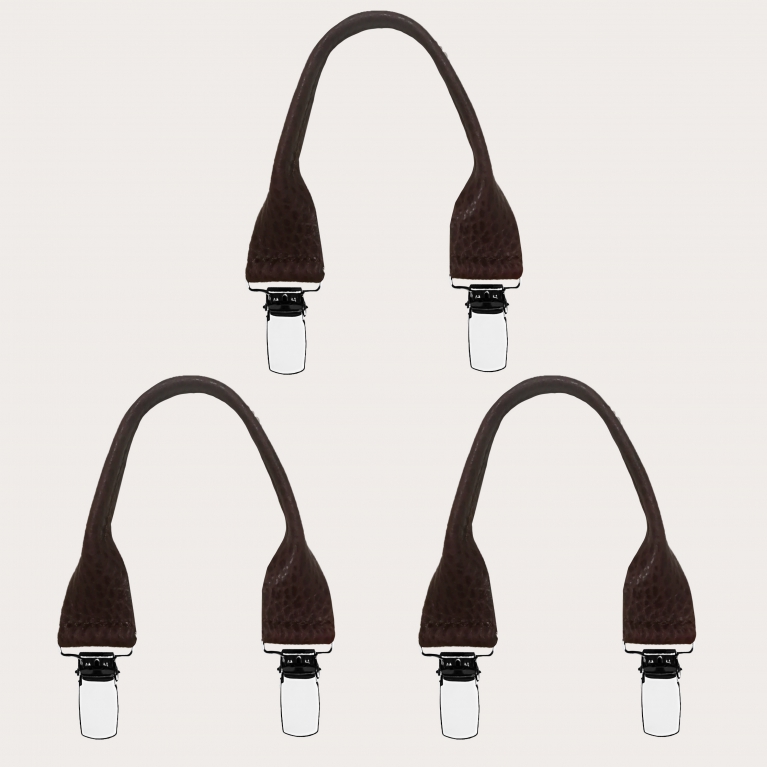 Tumbled leather mustache connectors with clips, 3 pcs., dark brown