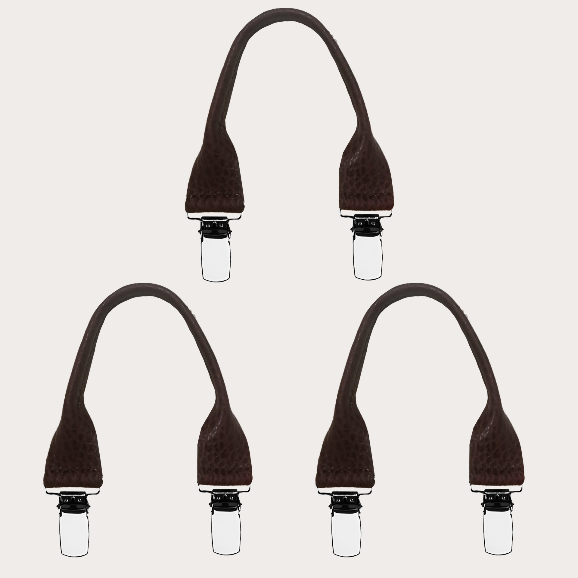 BRUCLE Tumbled leather mustache connectors with clips, 3 pcs., dark brown