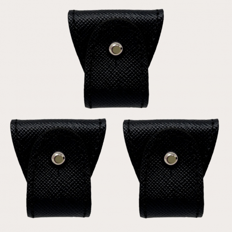 Ersatz-Set Lederenden für Dual-Use-Hosenträger, 3-tlg., Saffiano schwarz