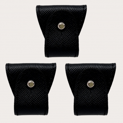 Ersatz-Set Lederenden für Dual-Use-Hosenträger, 3-tlg., Saffiano schwarz