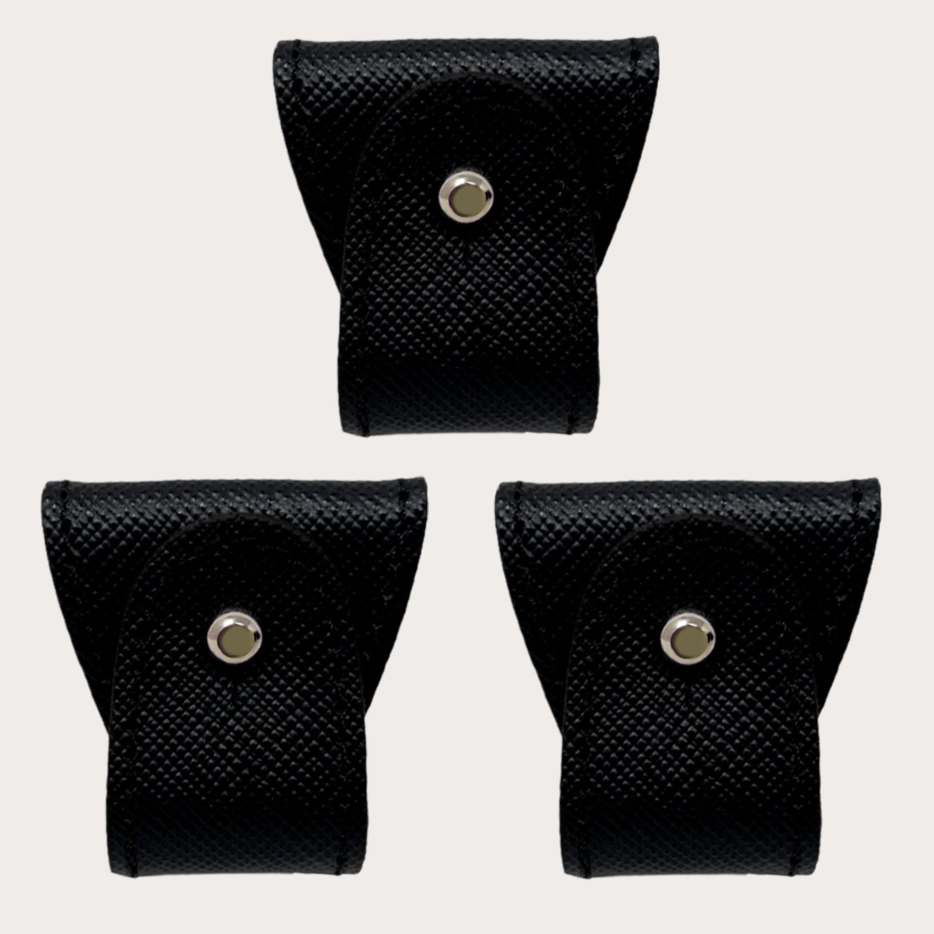 BRUCLE Replacement set of leather ends for dual use suspenders, 3 pcs., black saffiano