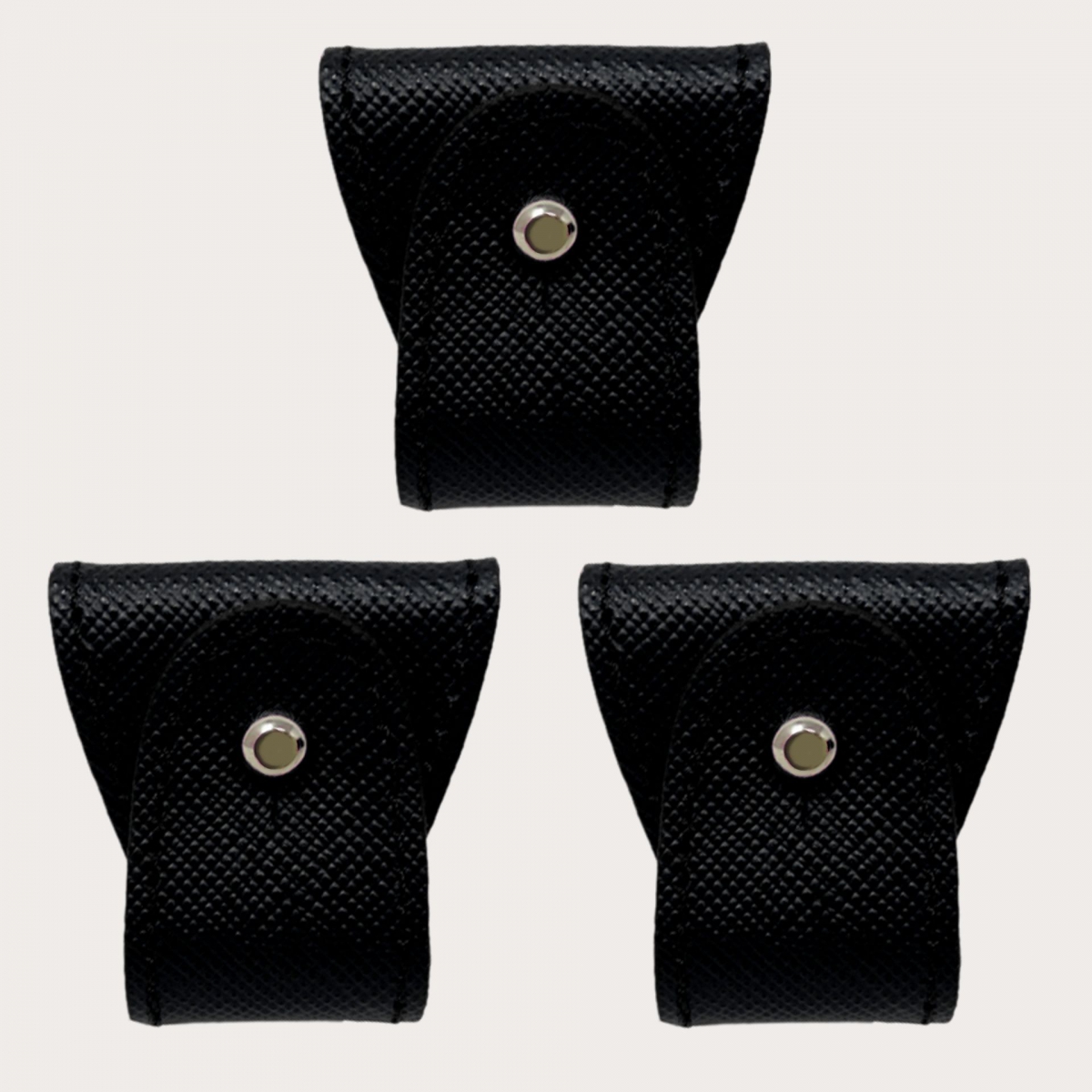 BRUCLE Replacement set of leather ends for dual use suspenders, 3 pcs., black saffiano