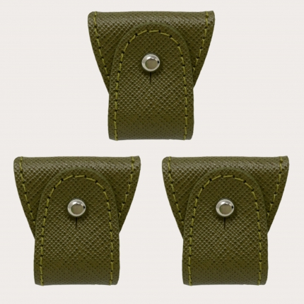 BRUCLE Replacement set of leather ends for dual use suspenders, 3 pcs., military green saffiano