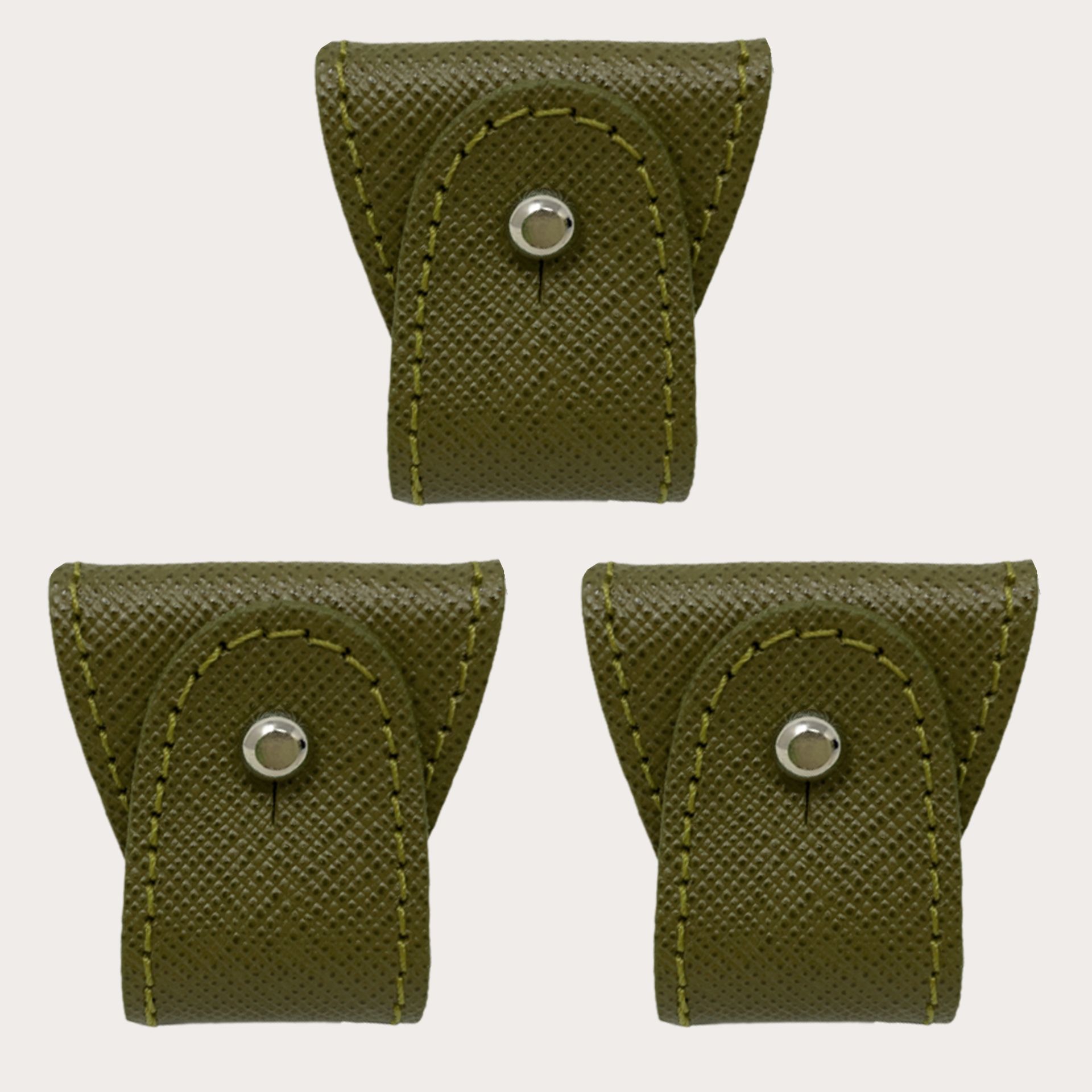 BRUCLE Ersatz-Set Lederenden für Dual-Use-Hosenträger, 3-tlg., Saffiano Militärgrün