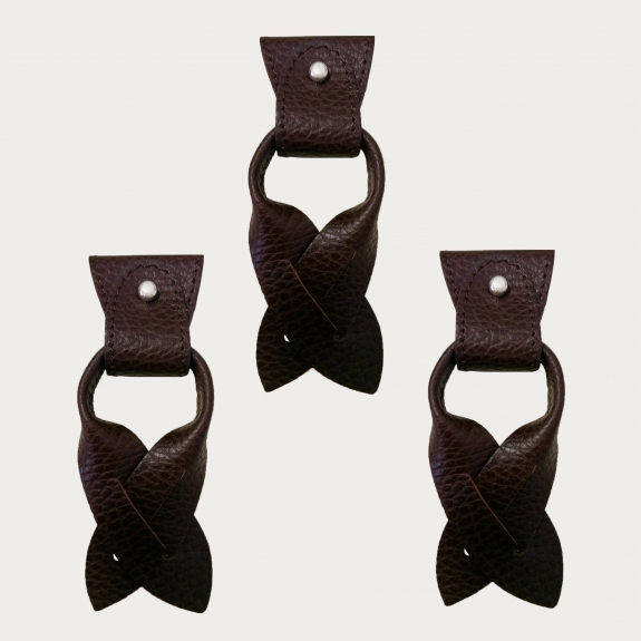 BRUCLE Replacement for Y-shape suspenders ends+ears strips for button end, dark brown
