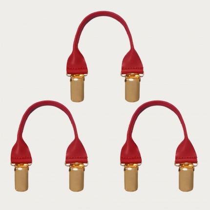 Leather connectors with golden clips, 3 pcs., red