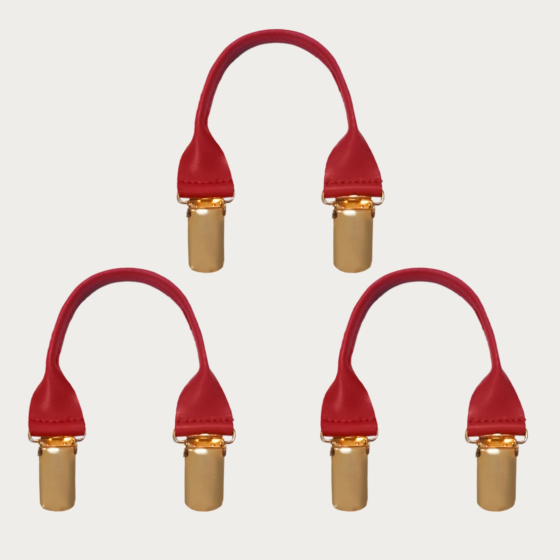 BRUCLE Leather connectors with golden clips, 3 pcs., red