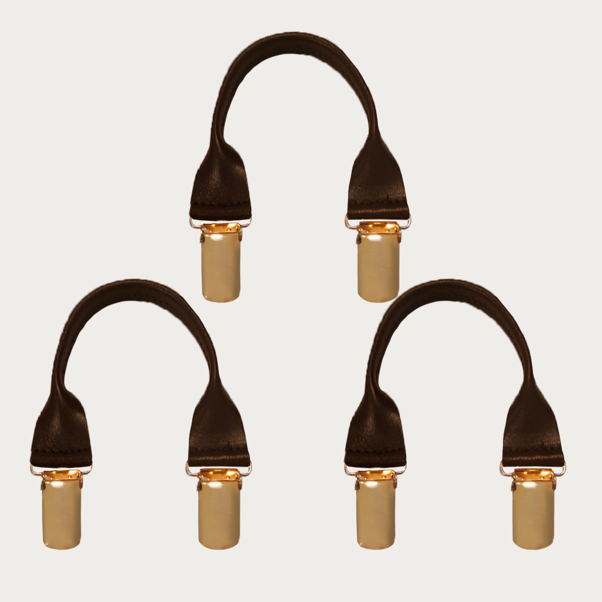BRUCLE Leather connectors with golden clips, 3 pcs., dark brown