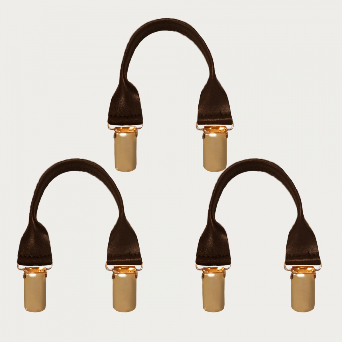 BRUCLE Leather connectors with golden clips, 3 pcs., dark brown