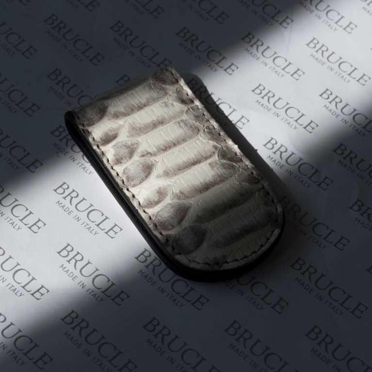 Pince à billets magnétique en cuir de python véritable, roche