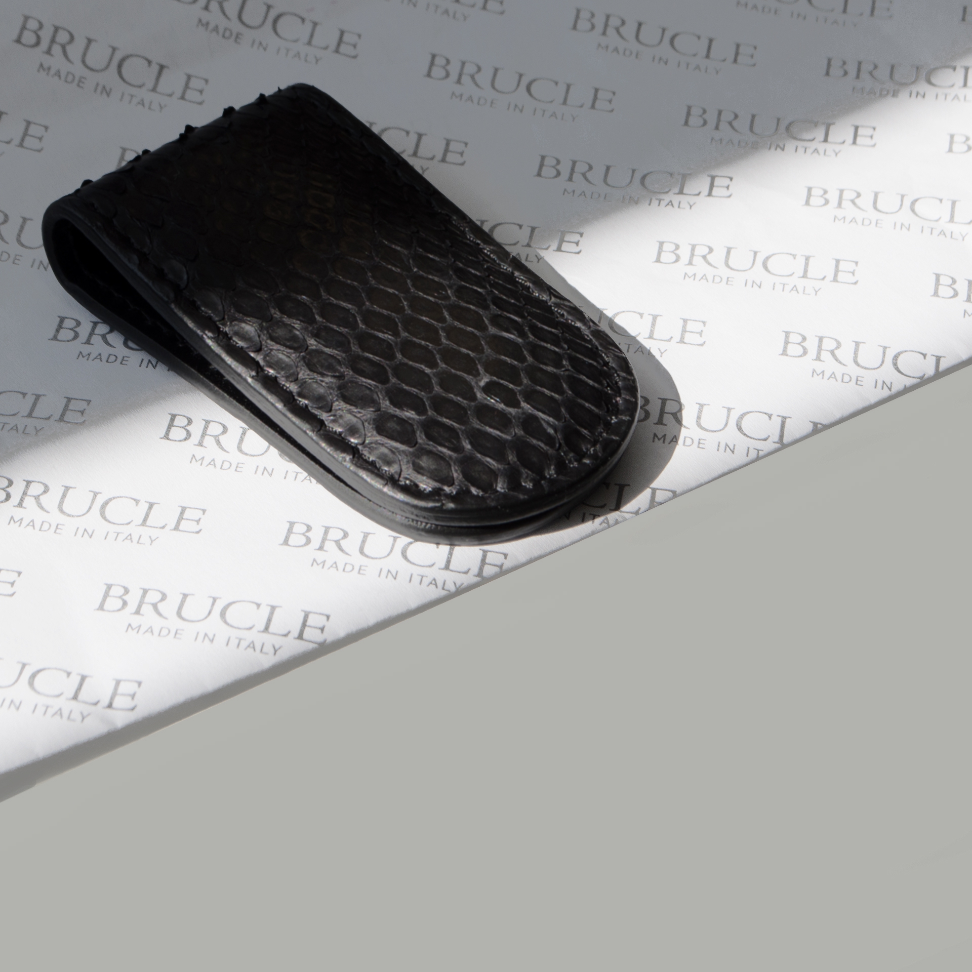 BRUCLE Classic money clip in genuine python leather, black