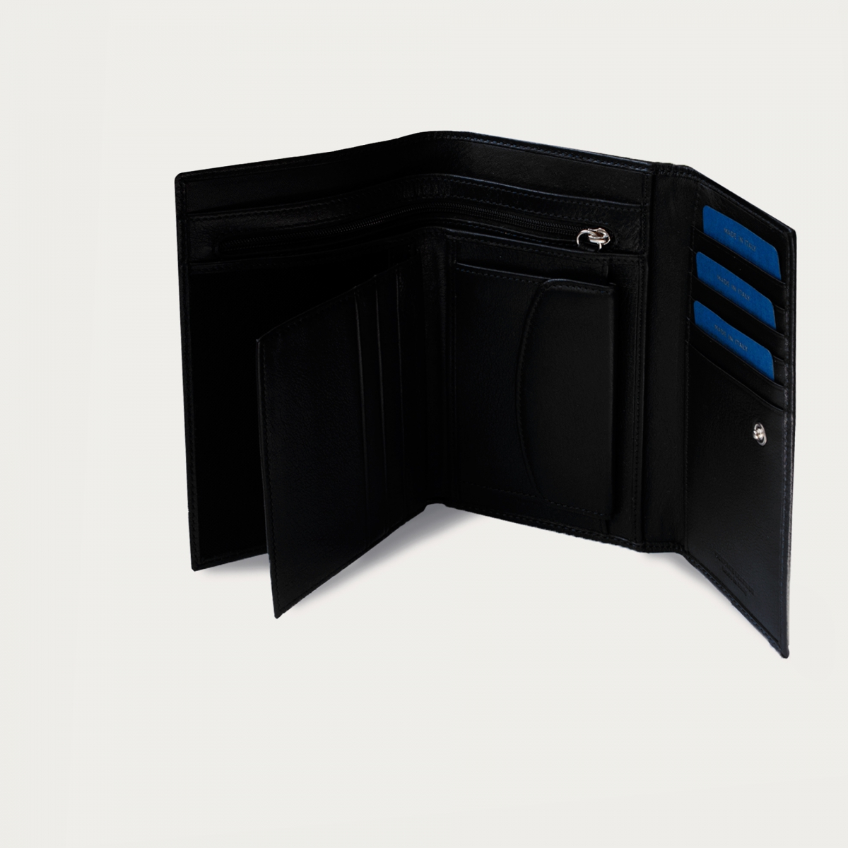 BRUCLE Geldbörse aus echtem Vollnarbenleder mit Kartenfach, Dokumentenfach und Geldbörse, Farbe schwarz